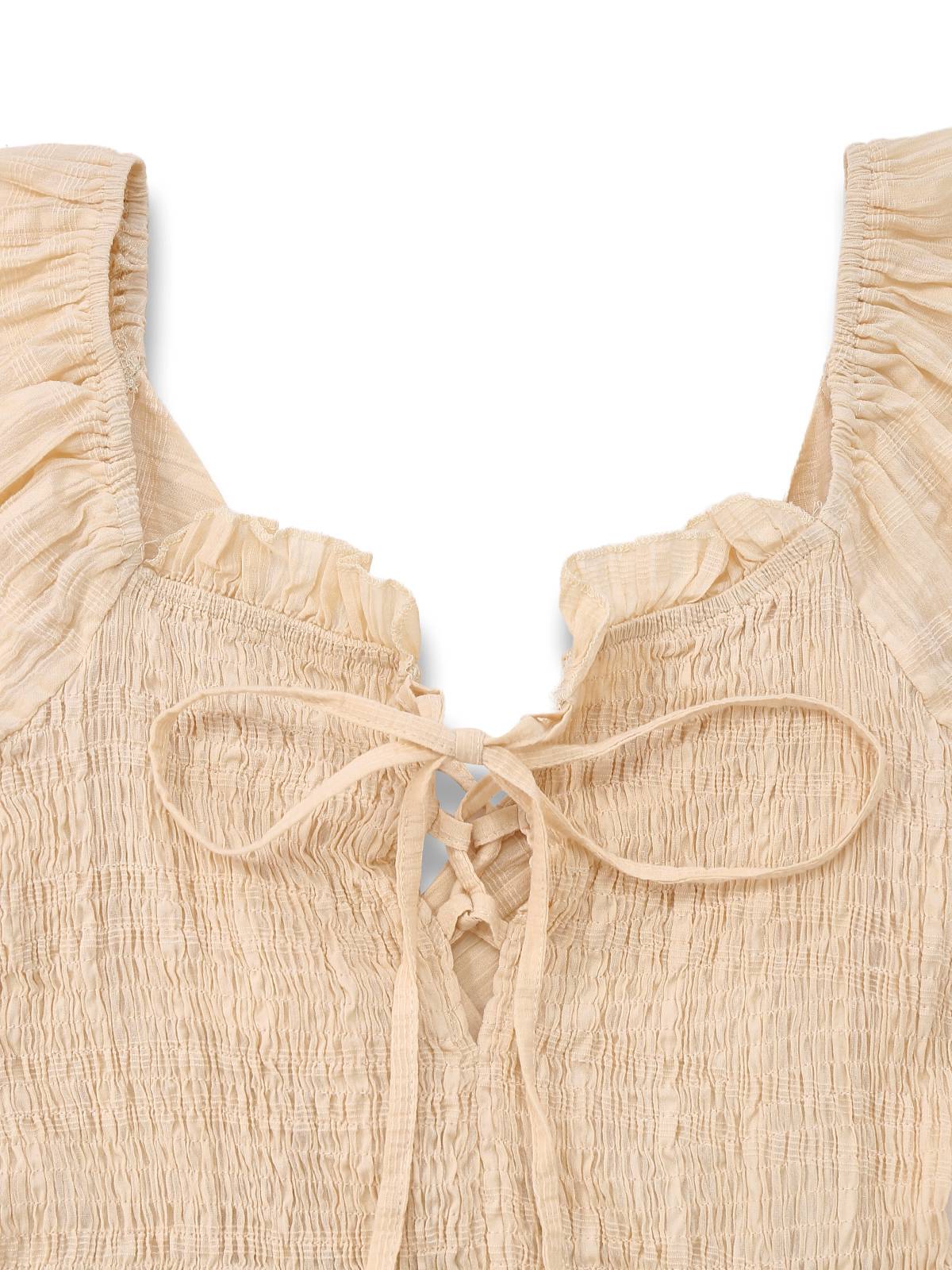 Apricot 1950s Solid Cotton Tie-Back Smocked Dress - Image 4