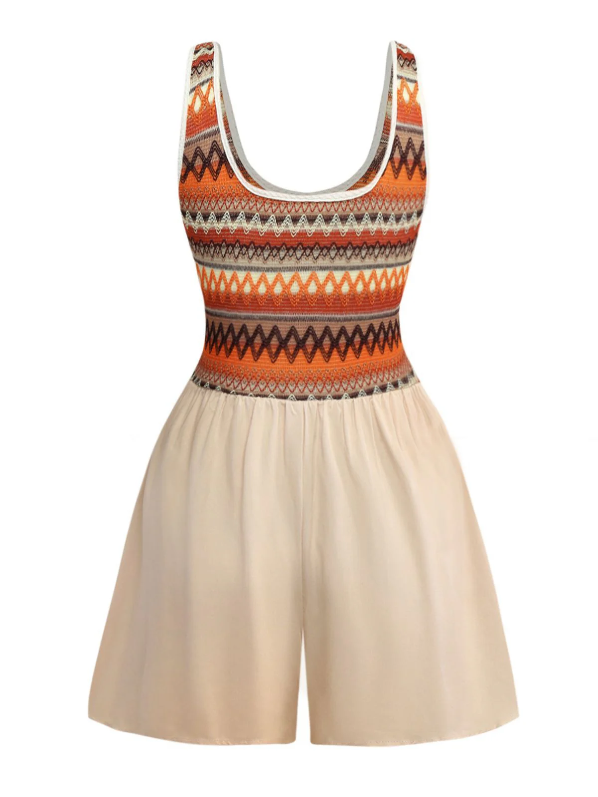 Apricot 1970s Boho Square Neck Patchwork Romper - Image 2