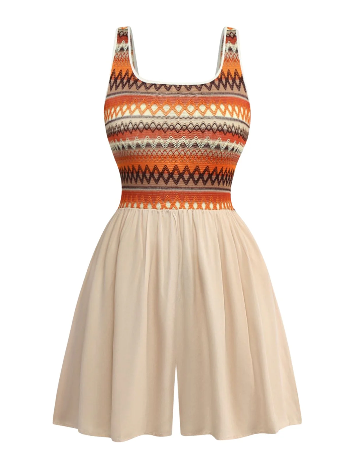 Apricot 1970s Boho Square Neck Patchwork Romper - Image 5