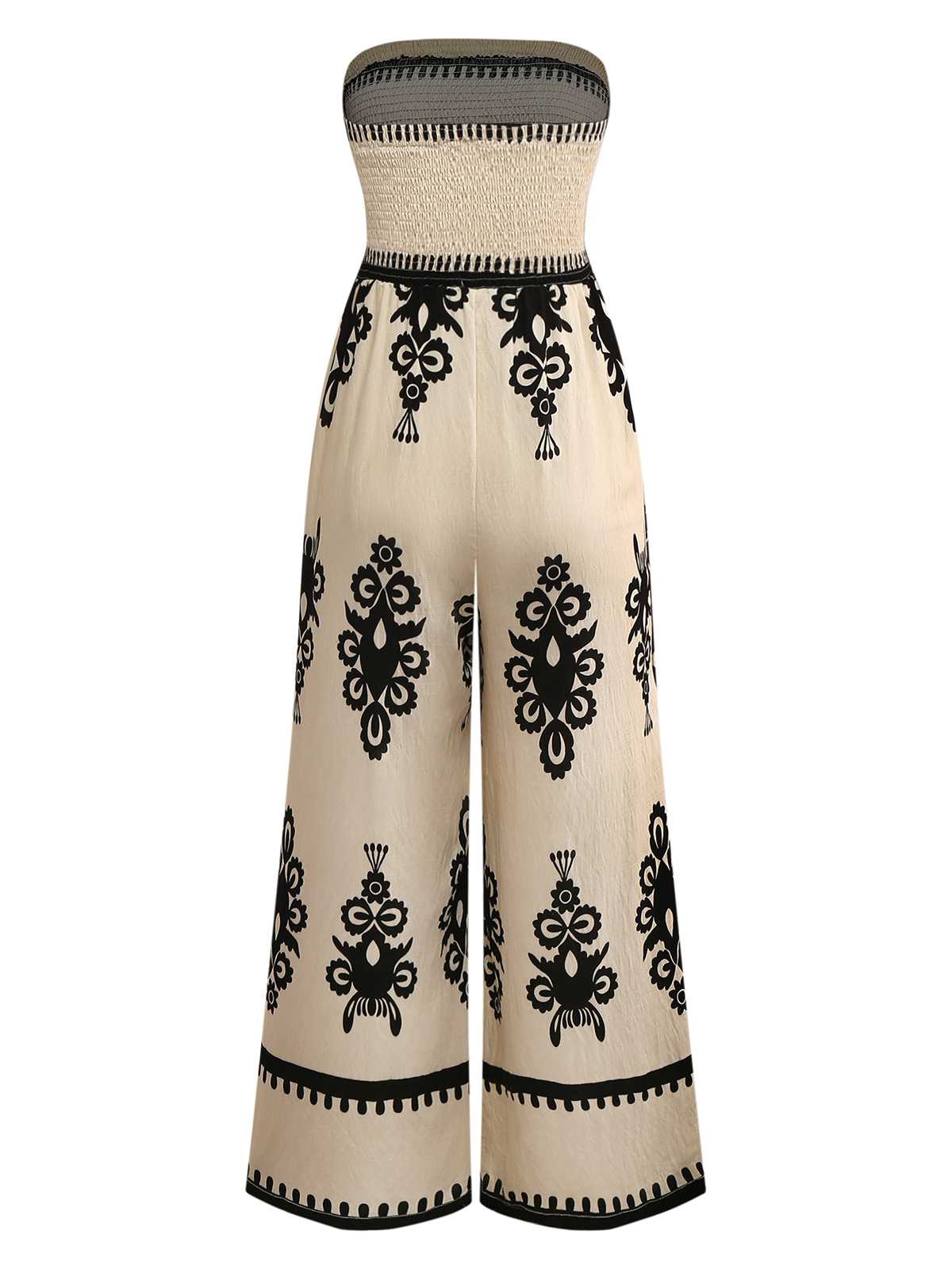 Apricot 1970s Boho Strapless Smocked Jumpsuit - Image 2
