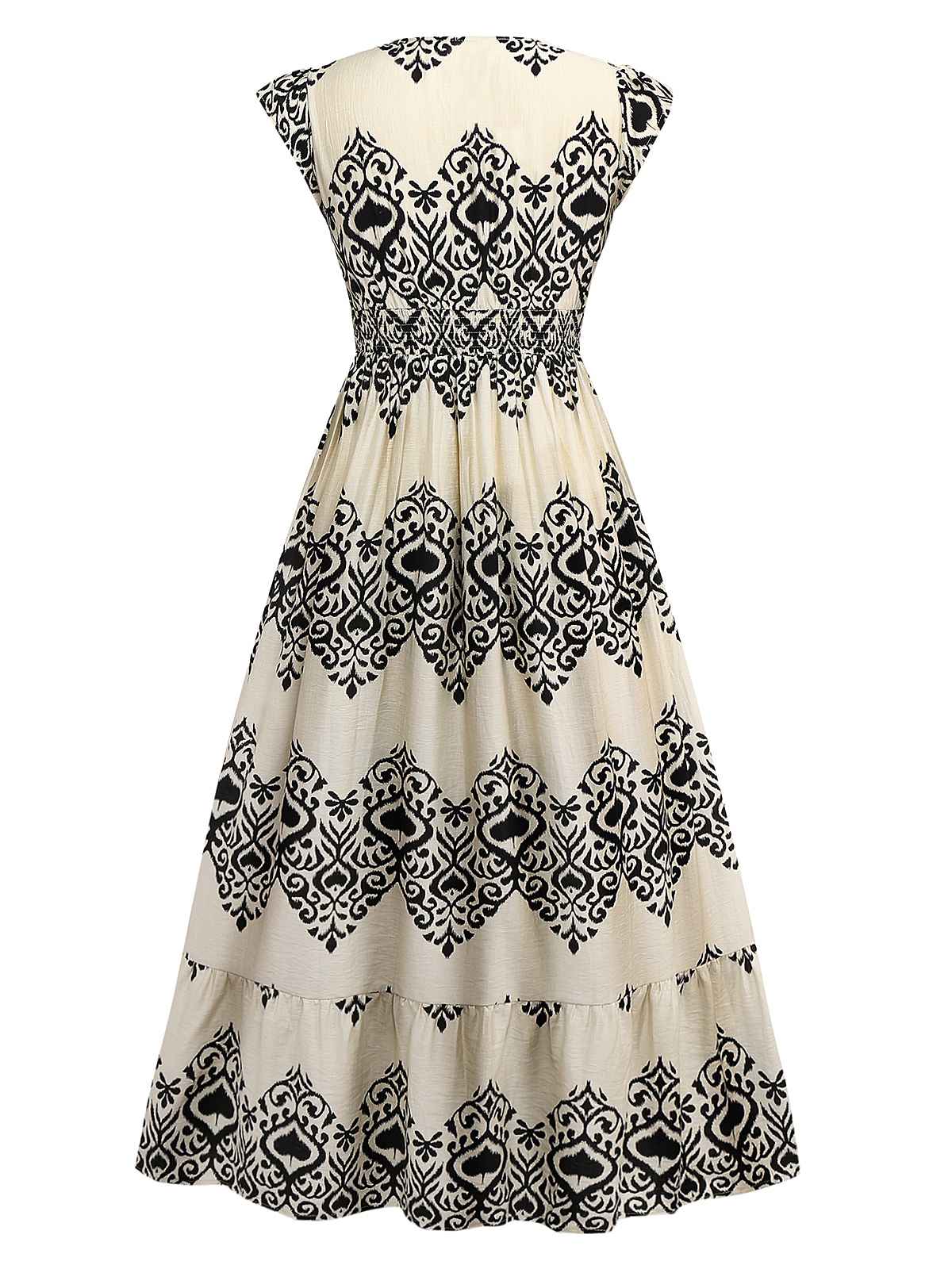 Apricot 1970s V-Neck Spades Prints Cap Sleeves Dress - Image 2