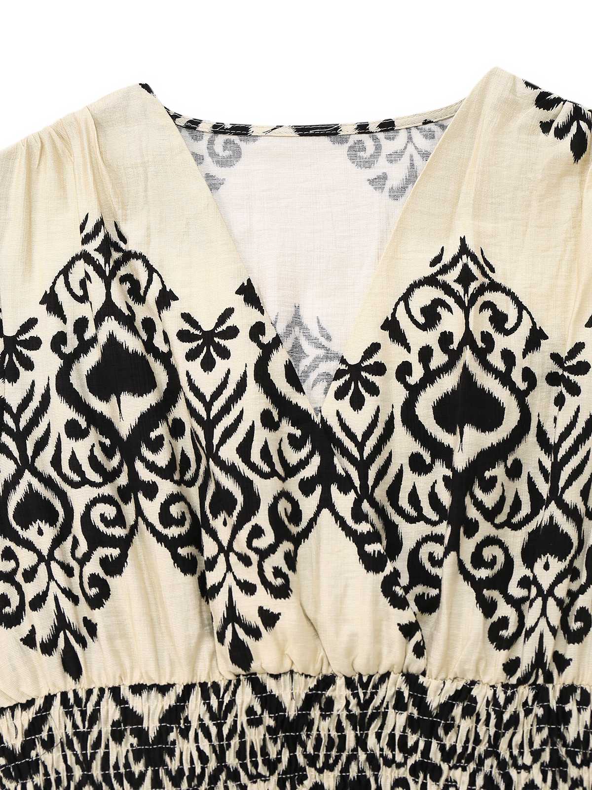 Apricot 1970s V-Neck Spades Prints Cap Sleeves Dress - Image 3