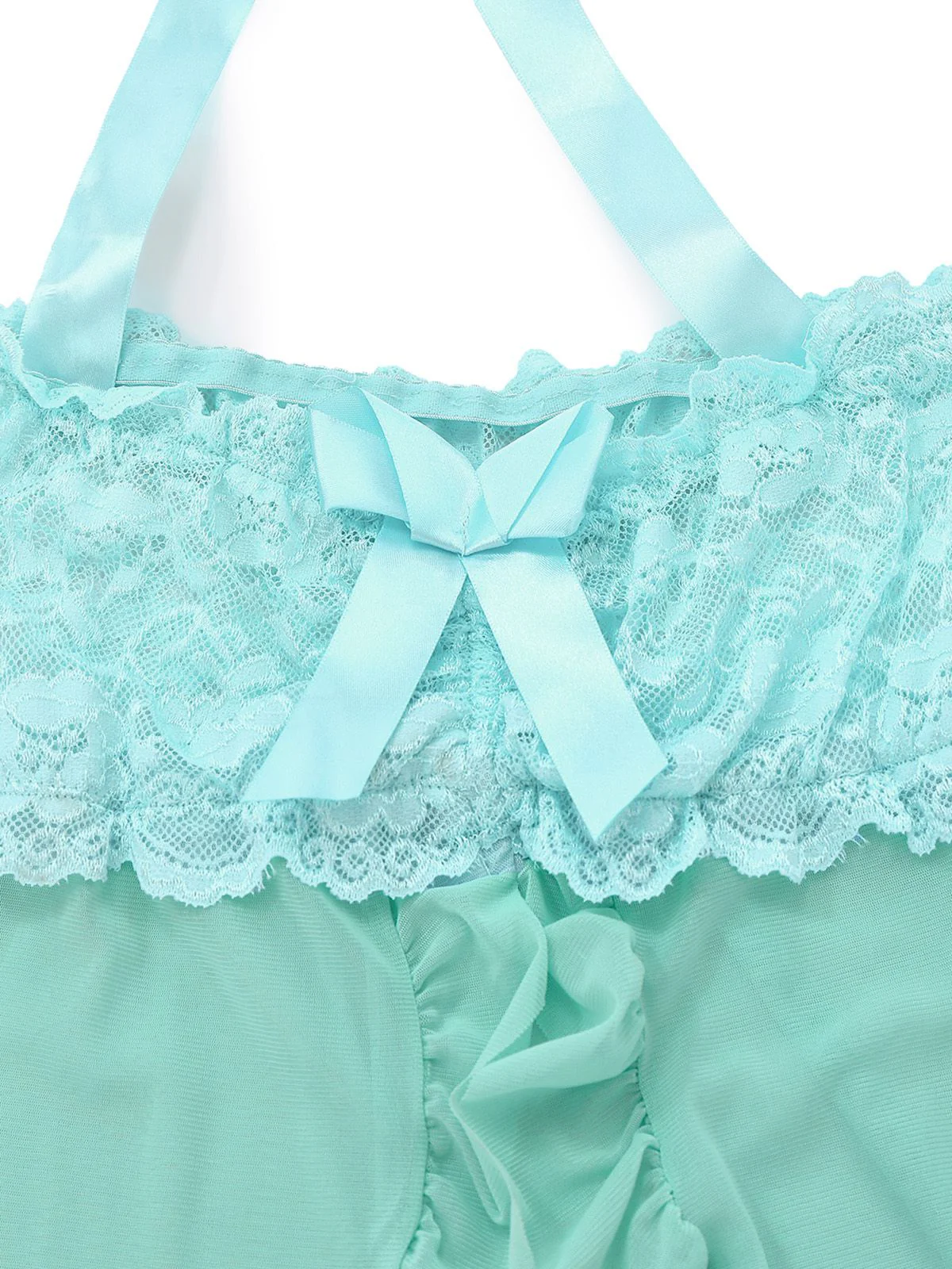 Aqua Blue 1980s Lace Bow Lingerie Set - Image 4