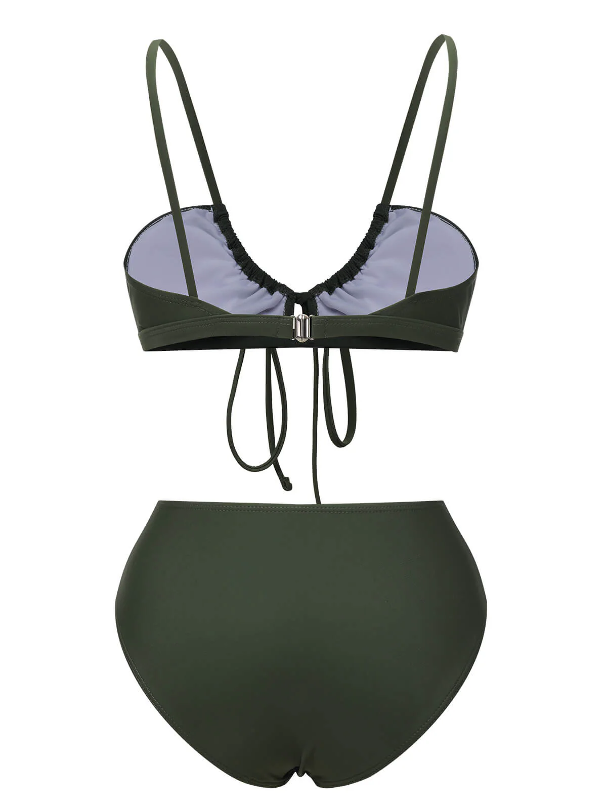 Army Green 1950s Solid Drawstring Halter Bikini - Image 3