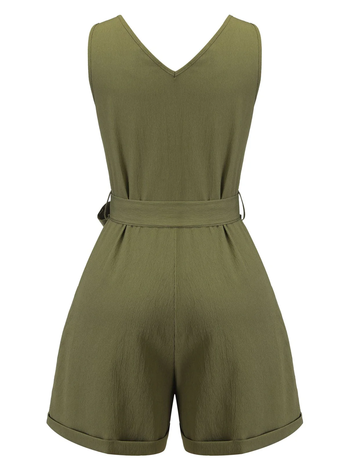 Olive Green 1950s V-Neck Button Waist Tie Romper - Image 4