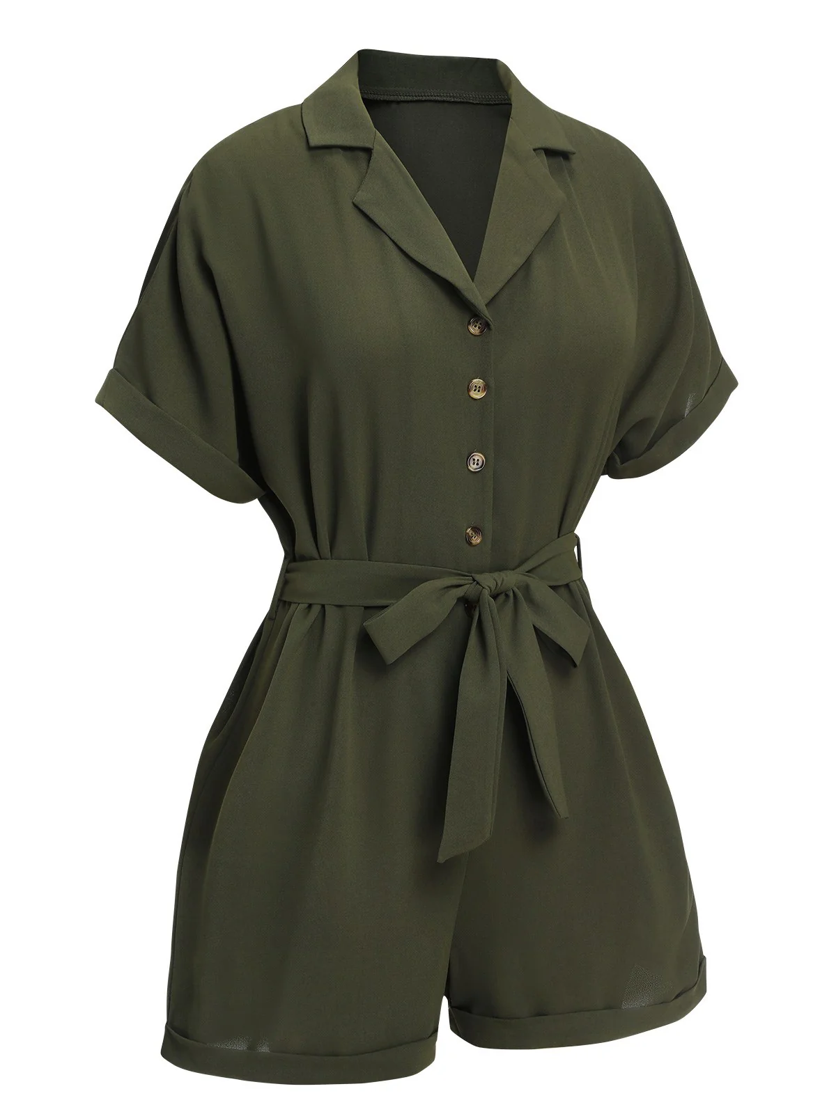 Green 1950s Waist Tie Lapel Romper - Image 2