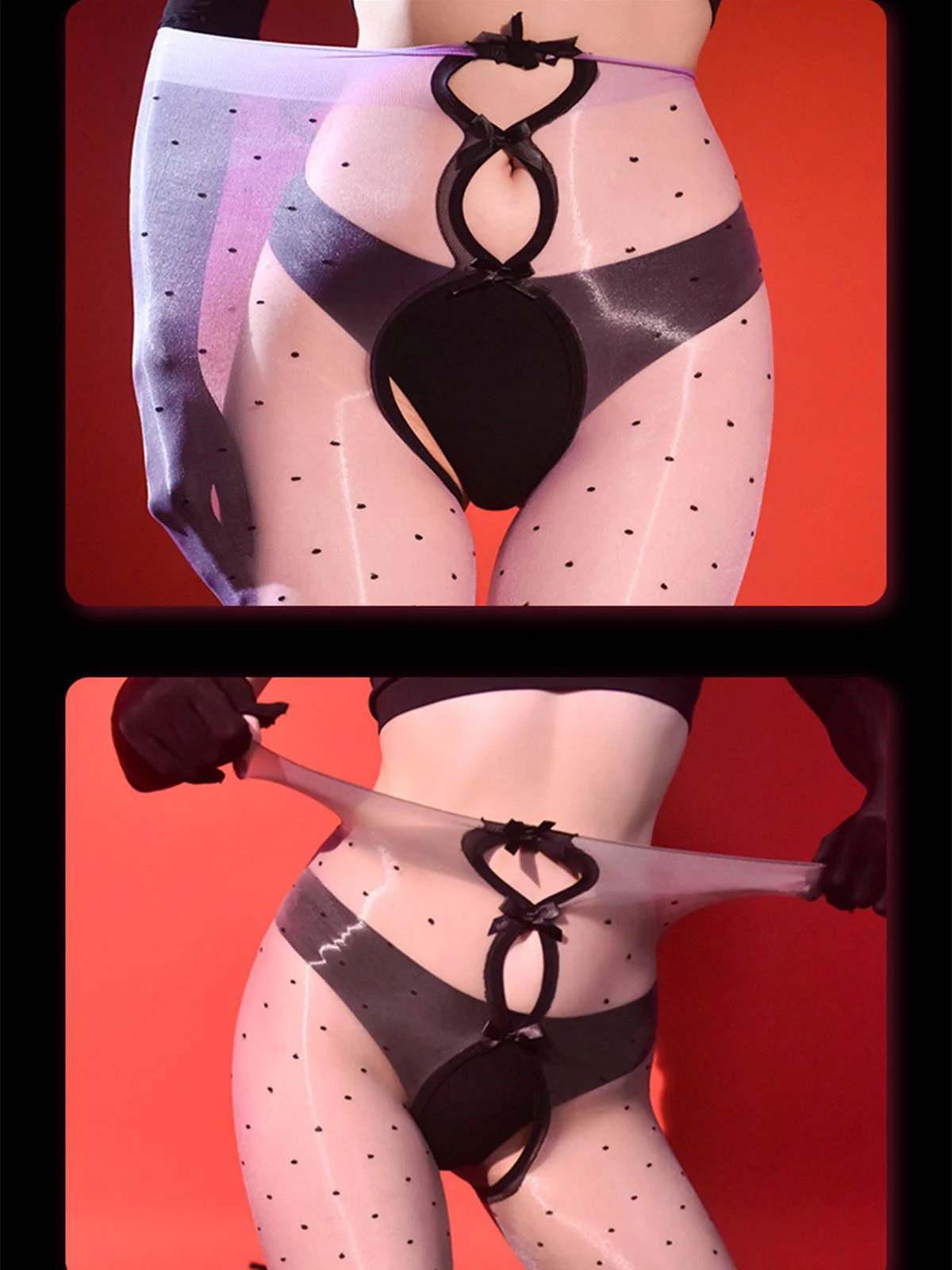 Aurora Polka Dot Bow Crotchless Tights - Image 4
