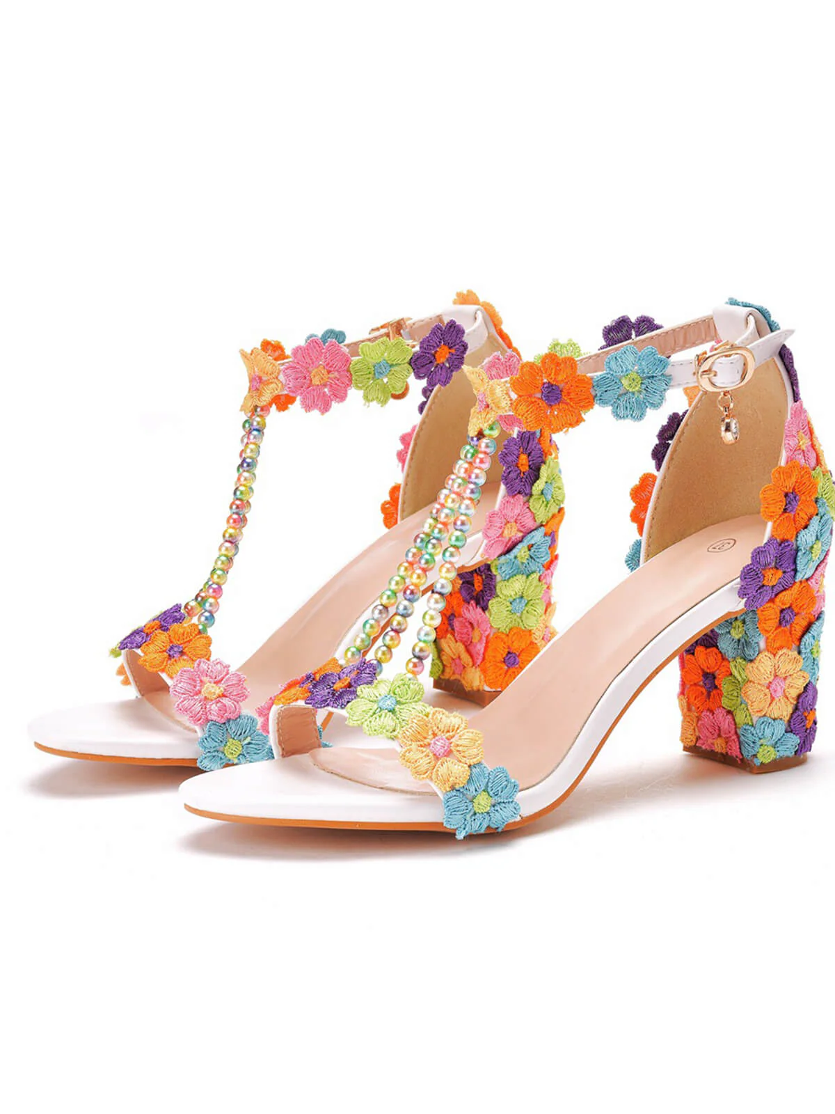 Beaded Flower Hand Embroidered High Heeled Sandals - Image 3