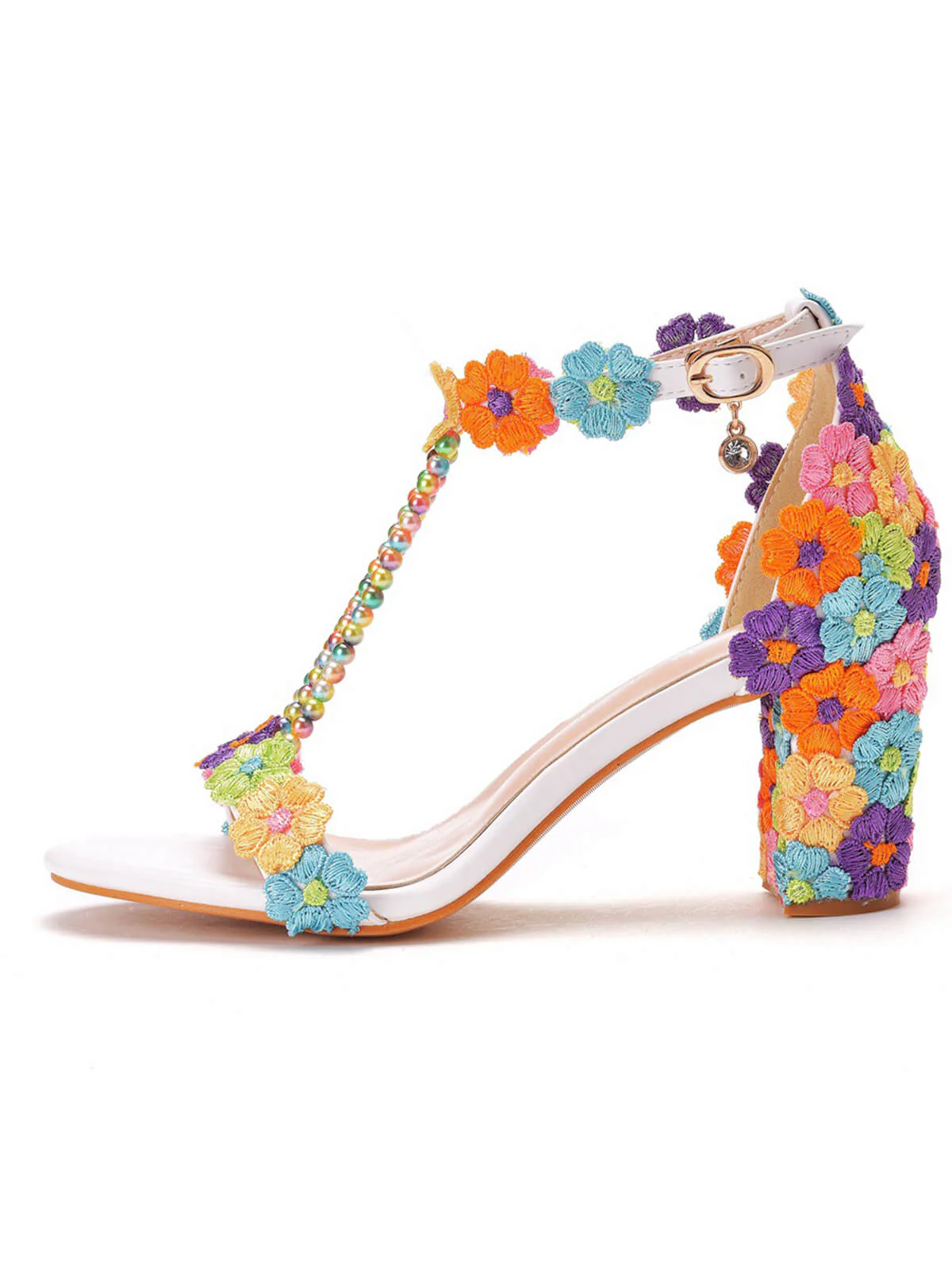 Beaded Flower Hand Embroidered High Heeled Sandals - Image 5