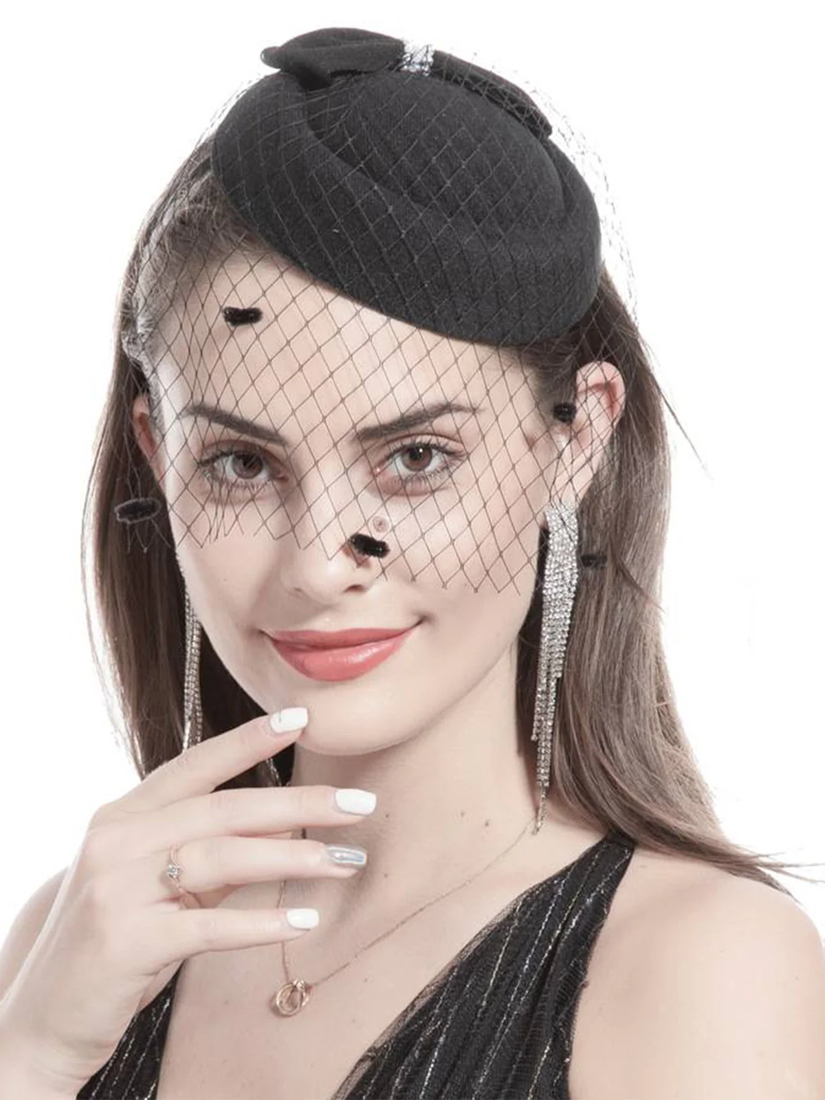 Beading Flannelette Hat With Veil - Image 5