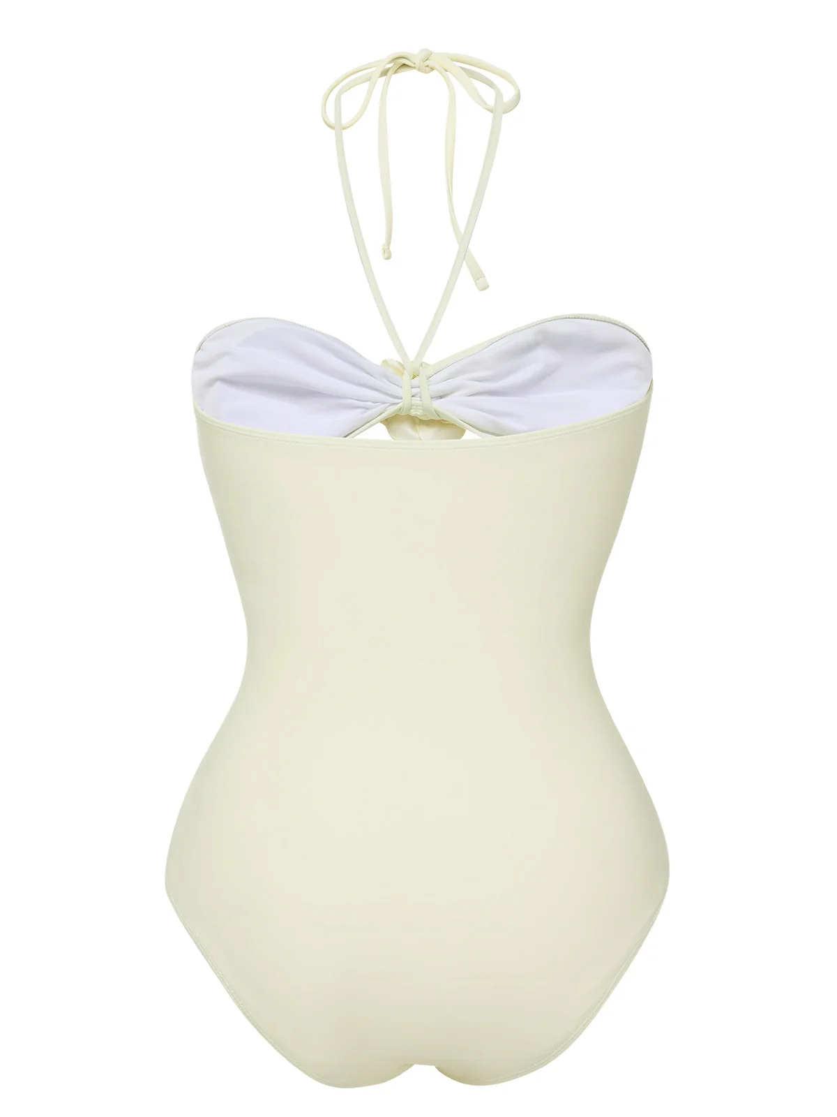 Beige 1930s 3D Flowers Halter One-Piece Swimsuit - Image 3