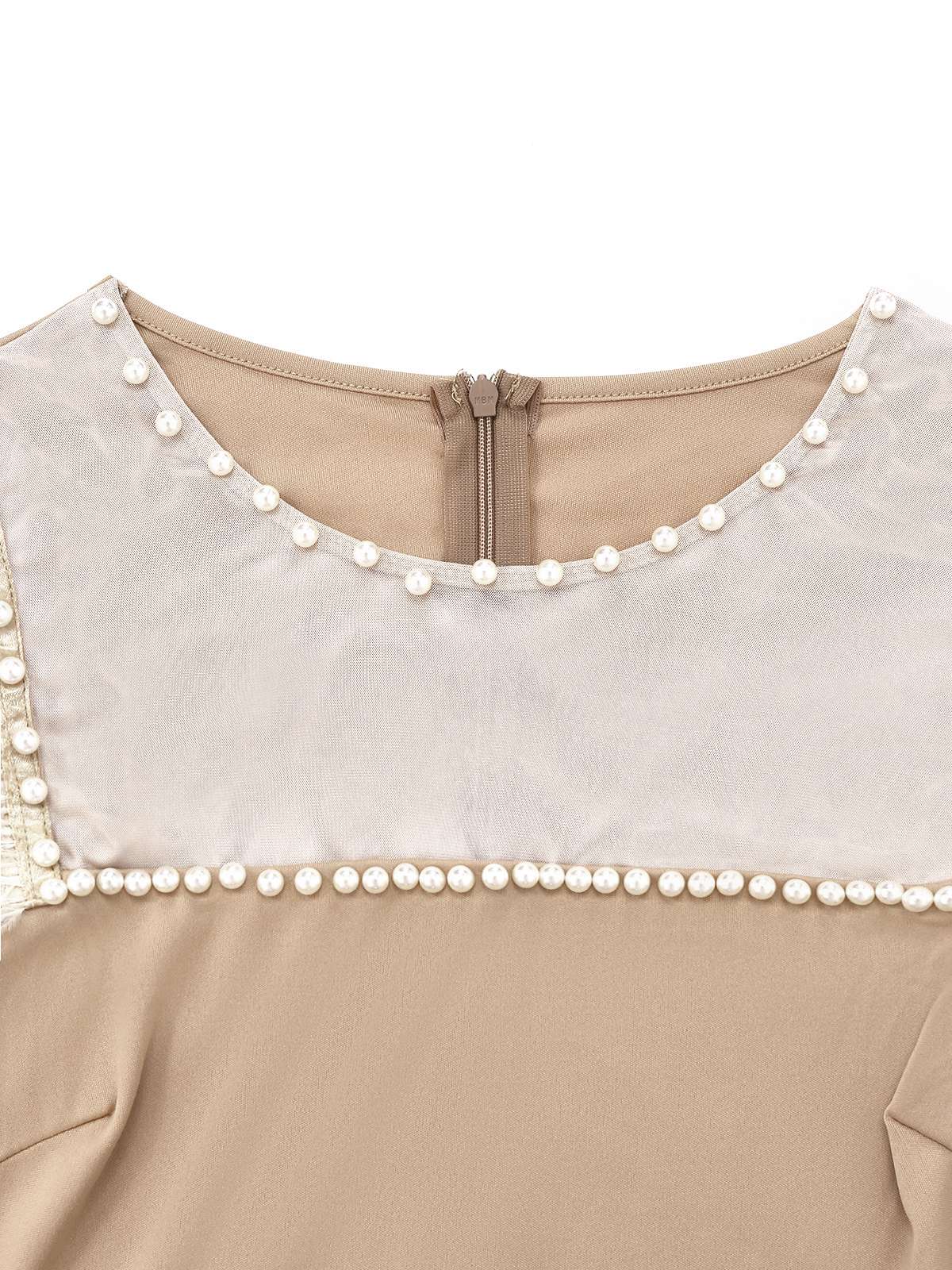 Beige 1930s Beaded & Feather Patchwork Mermaid Dress - Image 3