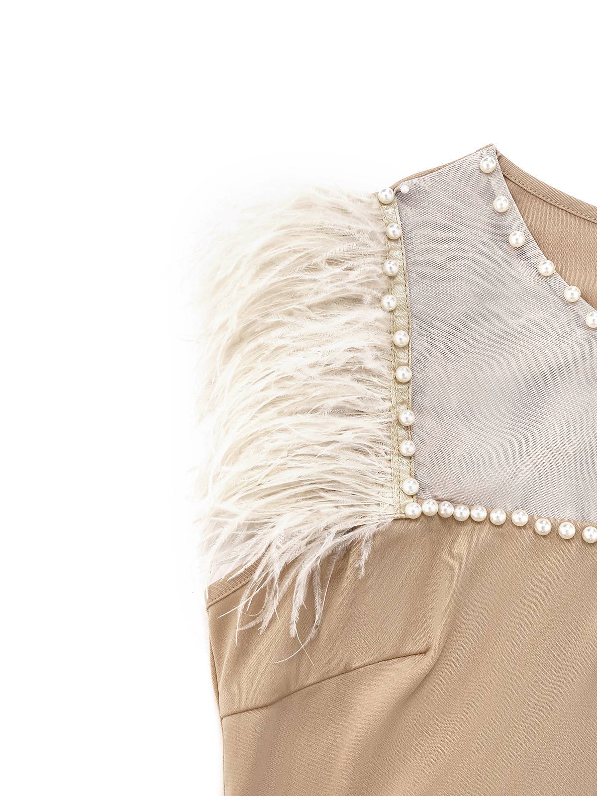 Beige 1930s Beaded & Feather Patchwork Mermaid Dress - Image 4