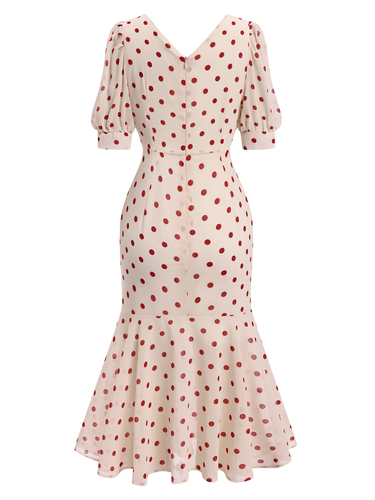Beige 1930s Polka Dot Mermaid Dress - Image 3