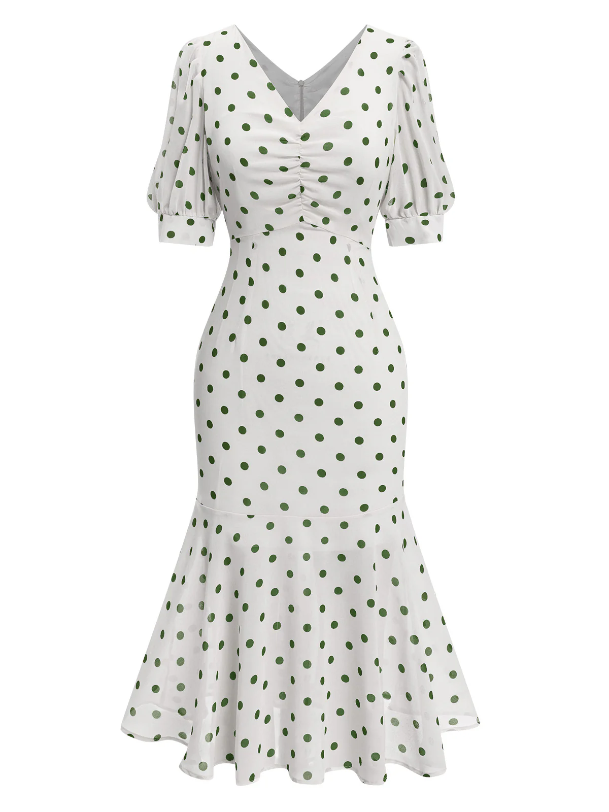 Beige 1930s Polka Dot Mermaid Dress - Image 8