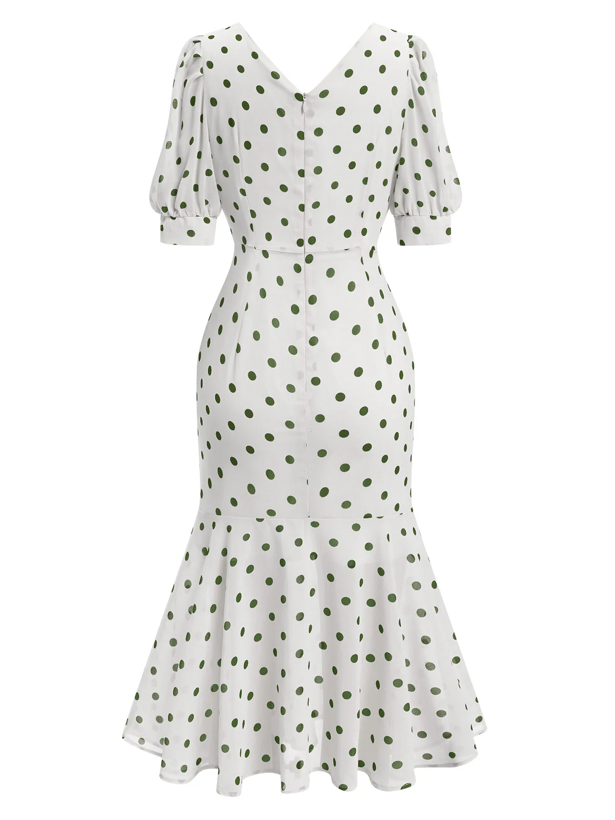 Beige 1930s Polka Dot Mermaid Dress - Image 9