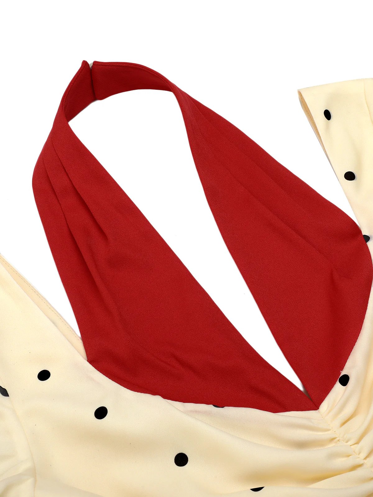 Beige 1930s Polka Dot Rose Patchwork Dress - Image 5