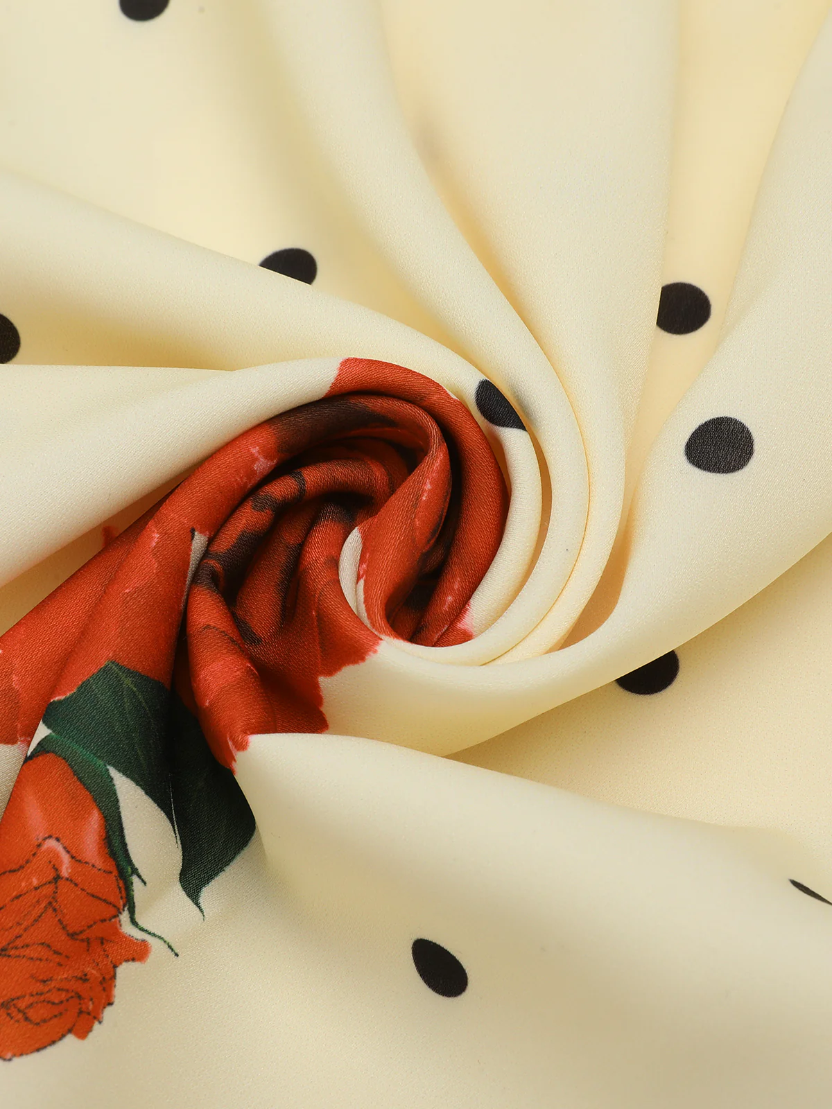 Beige 1930s Polka Dot Rose Patchwork Dress - Image 6