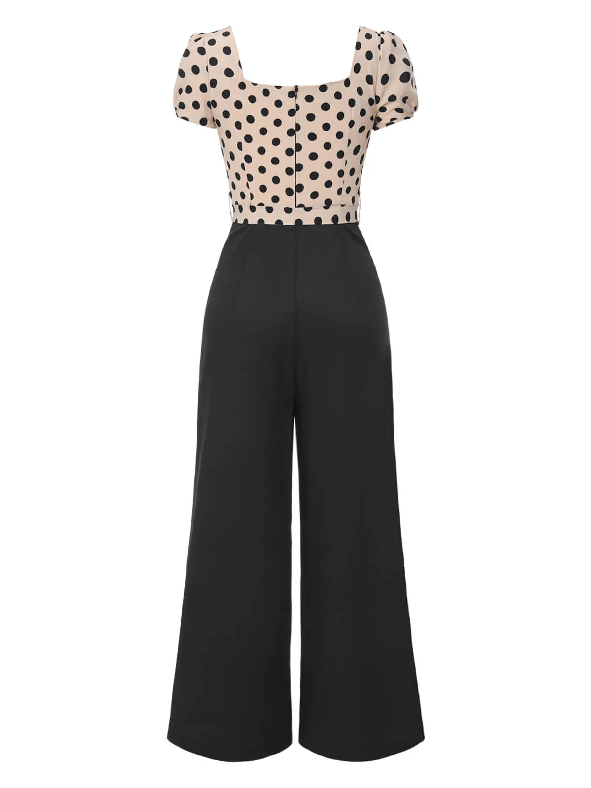 Beige 1930s Polka Dots Sweetheart Neck Jumpsuit - Image 4