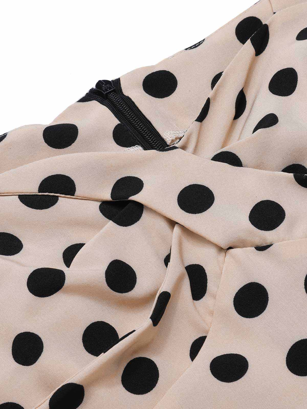 Beige 1930s Polka Dots Sweetheart Neck Jumpsuit - Image 6