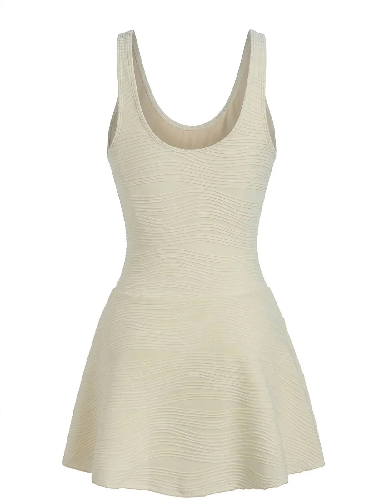 Beige 1930s Solid Lace-Up Swim Dress - Image 3