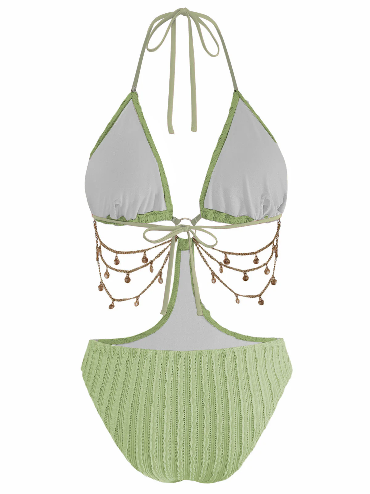 Green 1930s Solid Metal Chain Cutout Swimsuit - Image 2