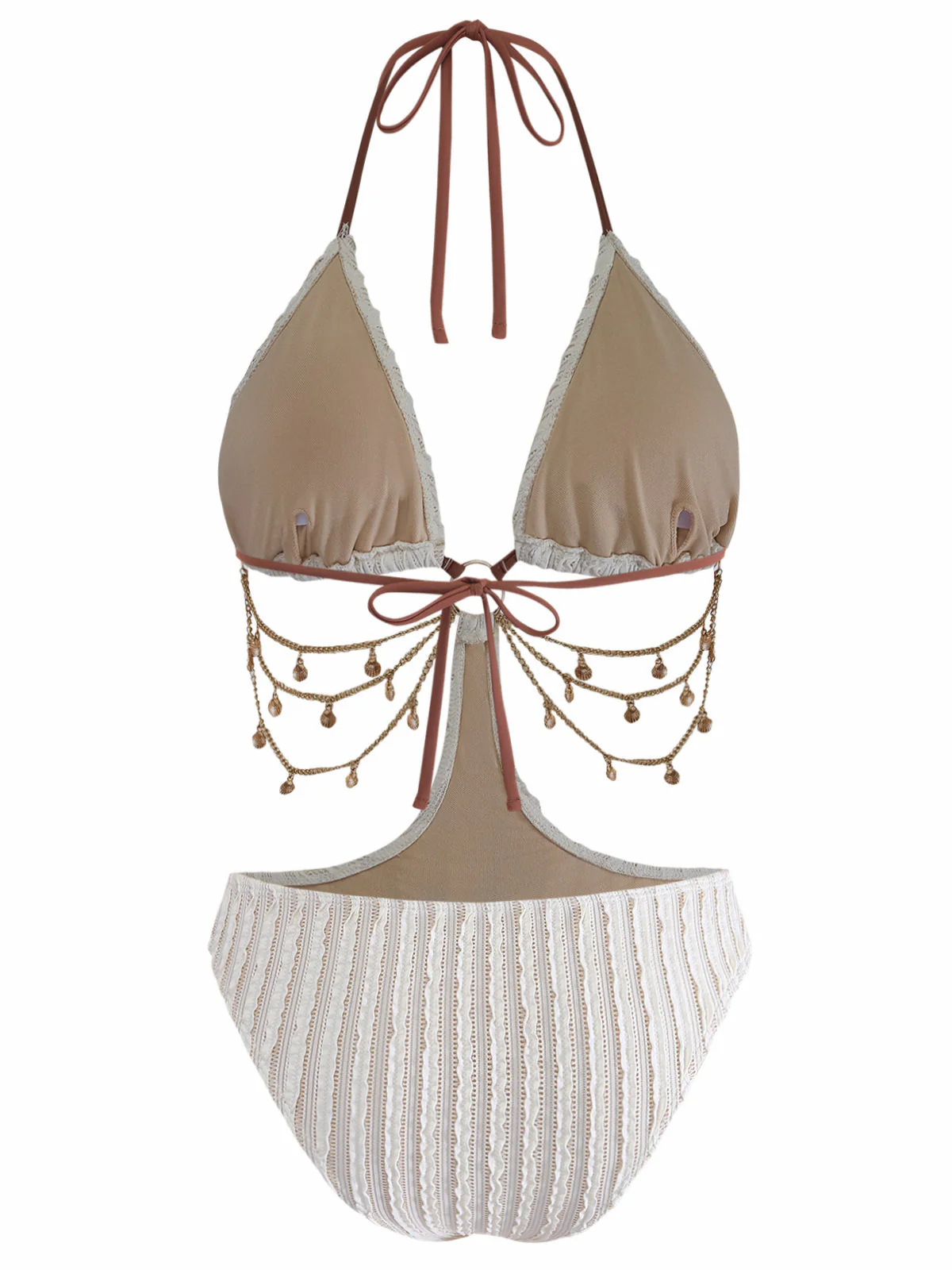 1930s Solid Metal Chain Cutout Swimsuit - Image 2