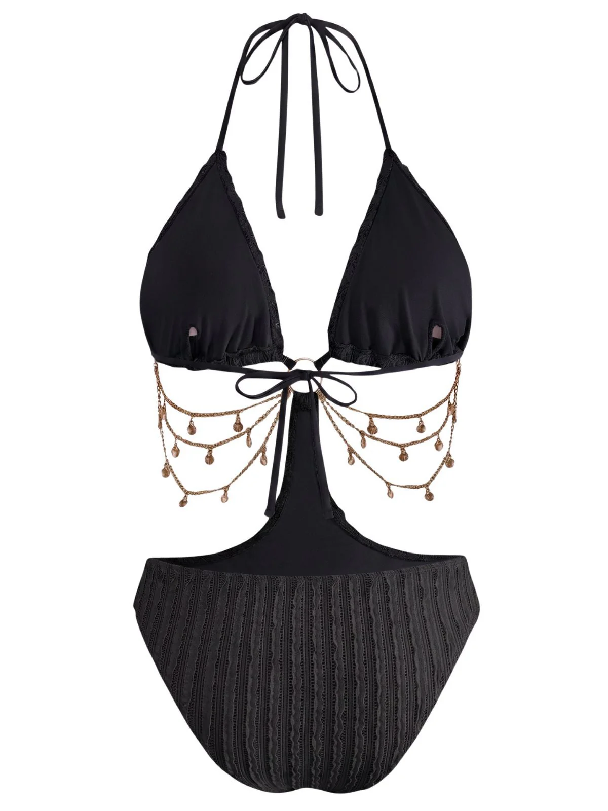 Green 1930s Solid Metal Chain Cutout Swimsuit - Image 8