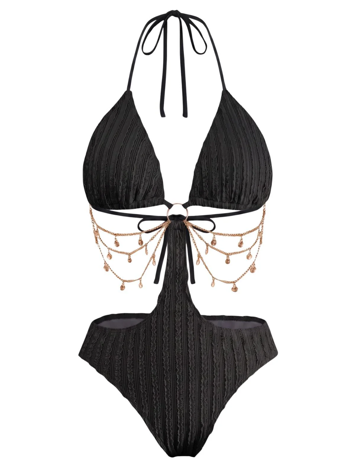 Green 1930s Solid Metal Chain Cutout Swimsuit - Image 9