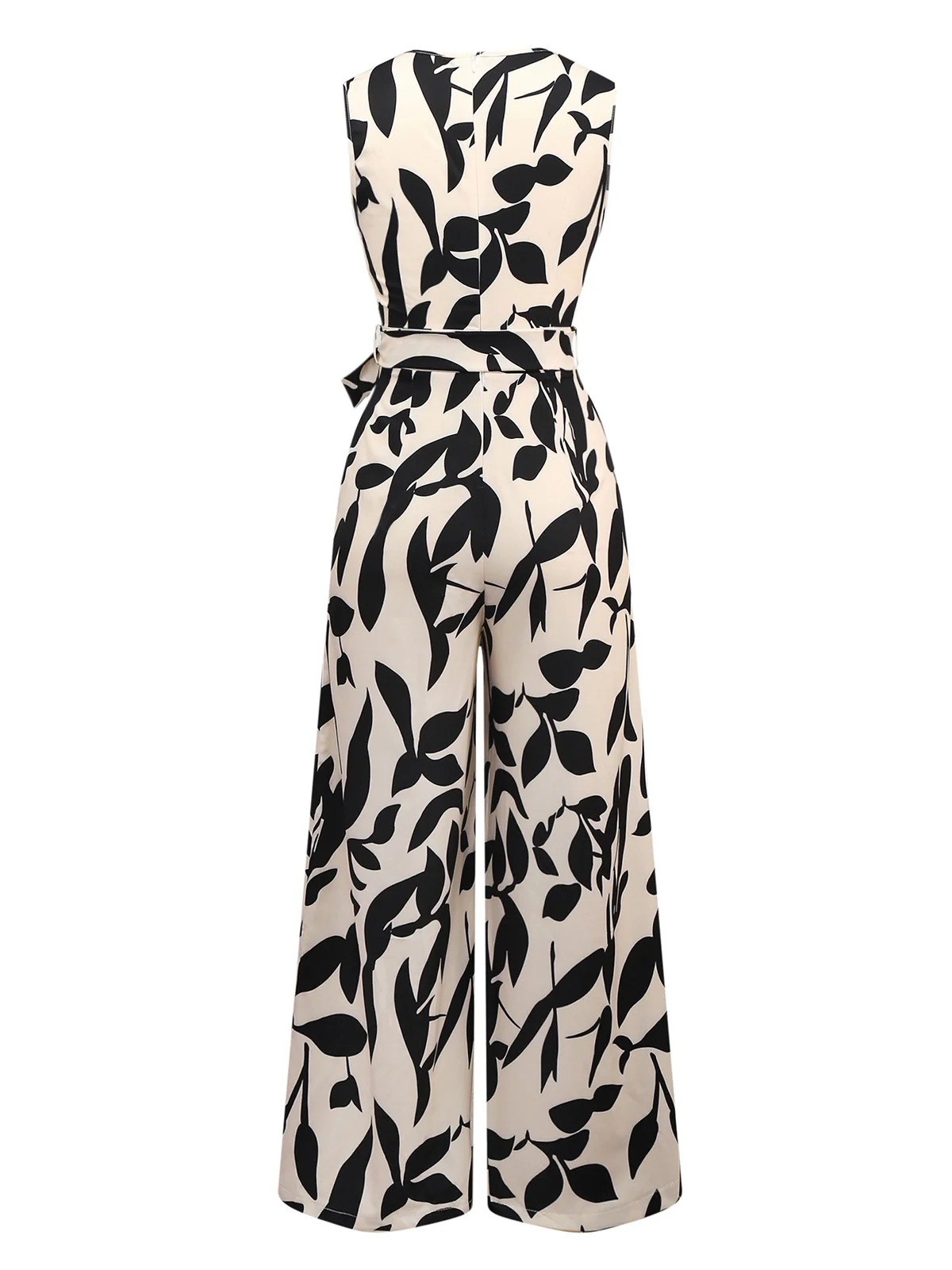 Beige 1930s Surplice Leaves Silhouette Jumpsuit - Image 2