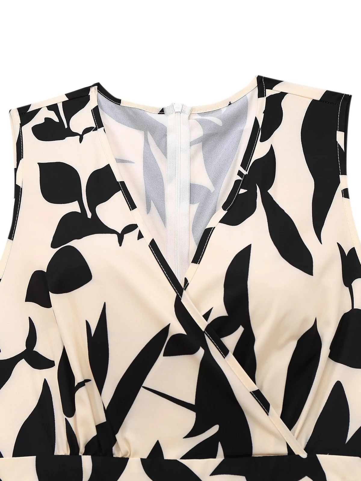 Beige 1930s Surplice Leaves Silhouette Jumpsuit - Image 3
