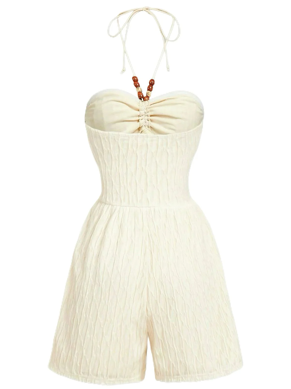 Beige 1940s Beaded Ruched Halter Waist Romper - Image 2