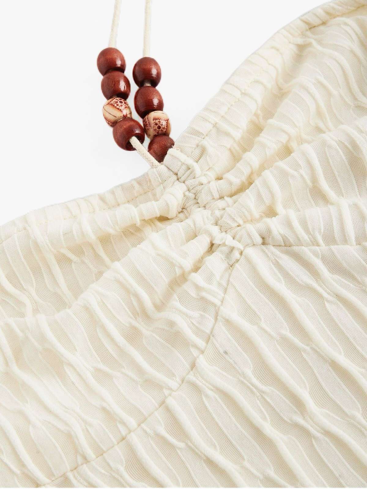 Beige 1940s Beaded Ruched Halter Waist Romper - Image 3