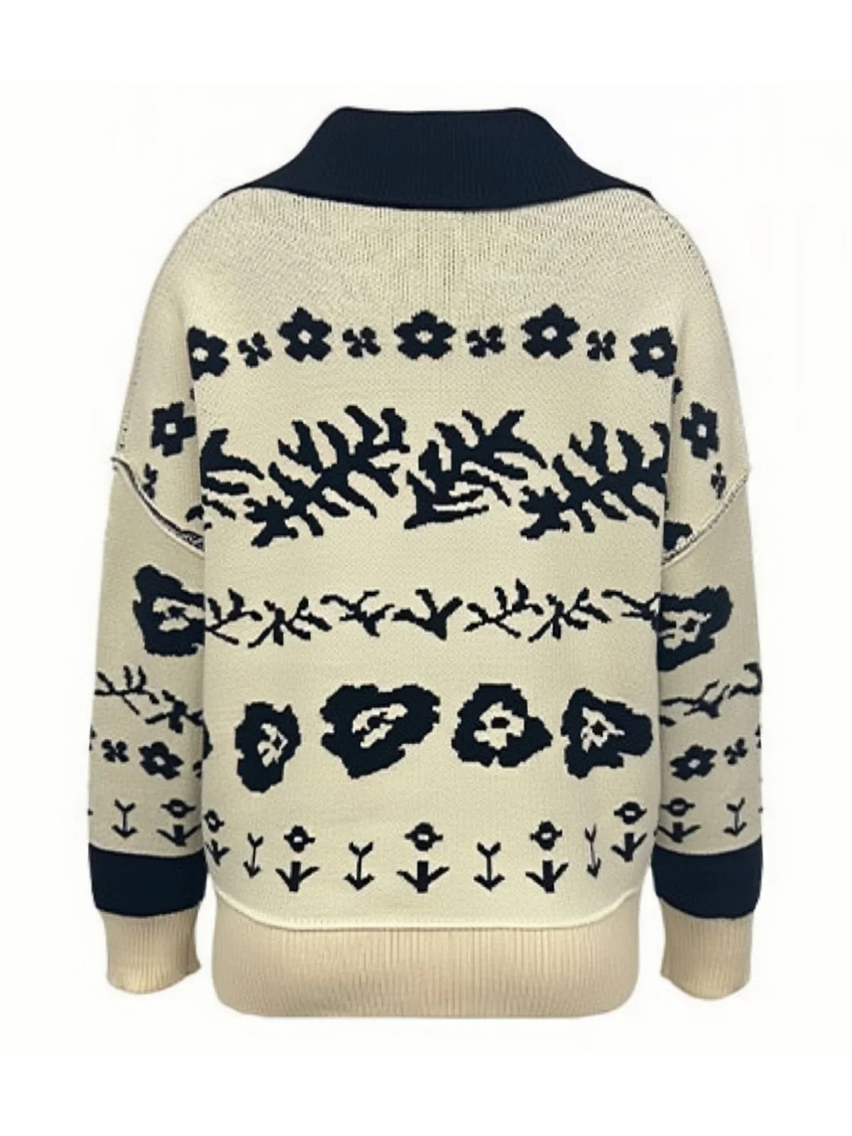 Beige 1940s Floral Drop Shoulder Knit Cardigan - Image 3