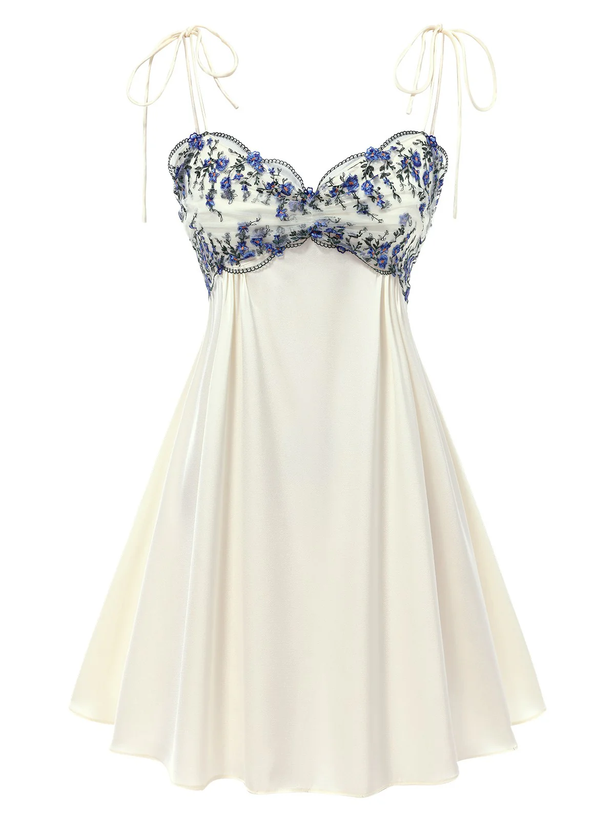 Beige 1940s Floral Embroidered Spaghetti Straps Nightgown - Image 6