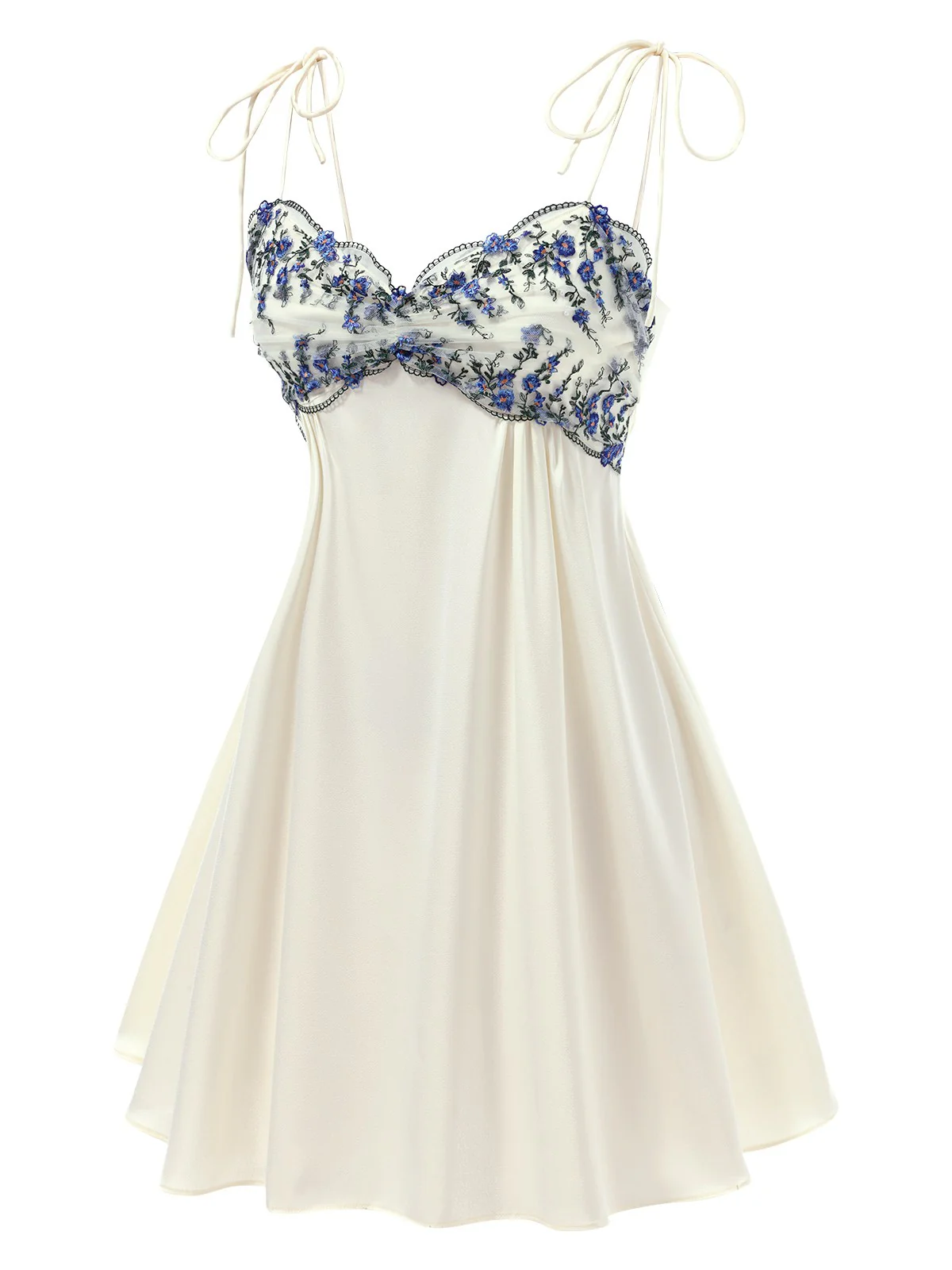 Beige 1940s Floral Embroidered Spaghetti Straps Nightgown - Image 7