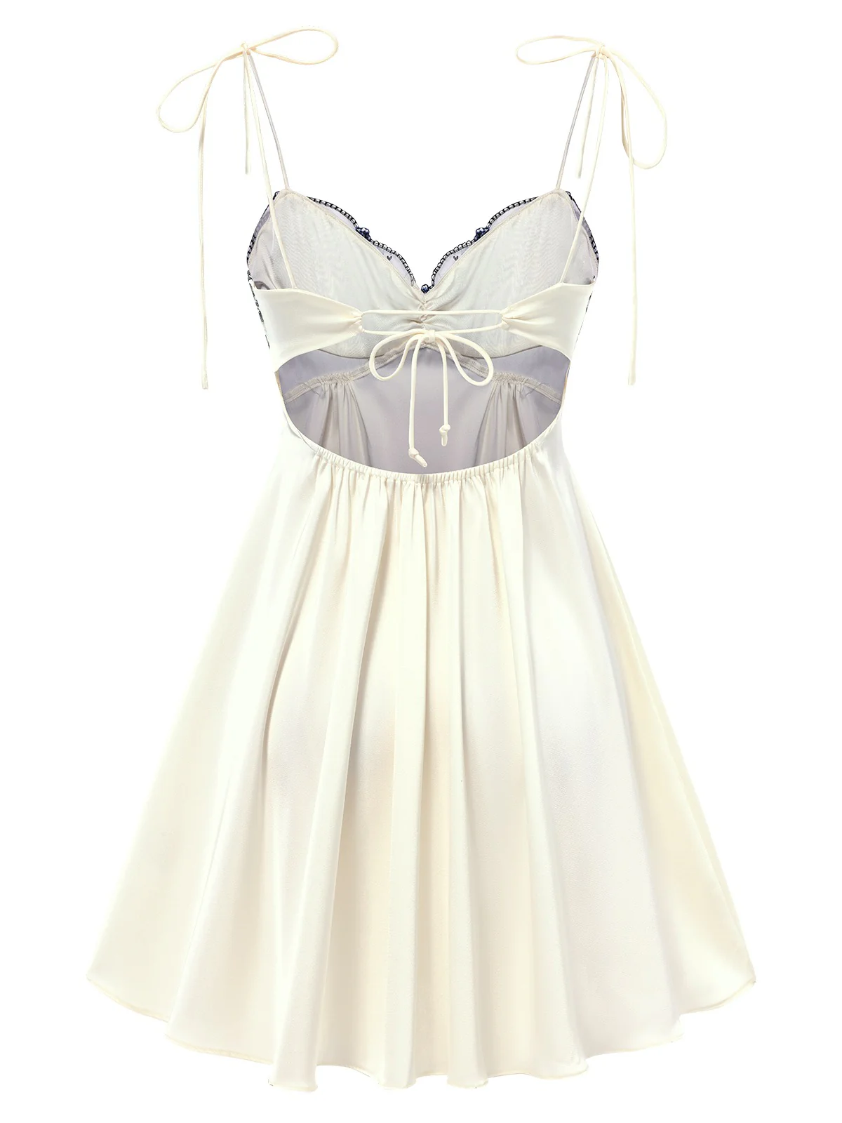 Beige 1940s Floral Embroidered Spaghetti Straps Nightgown - Image 8