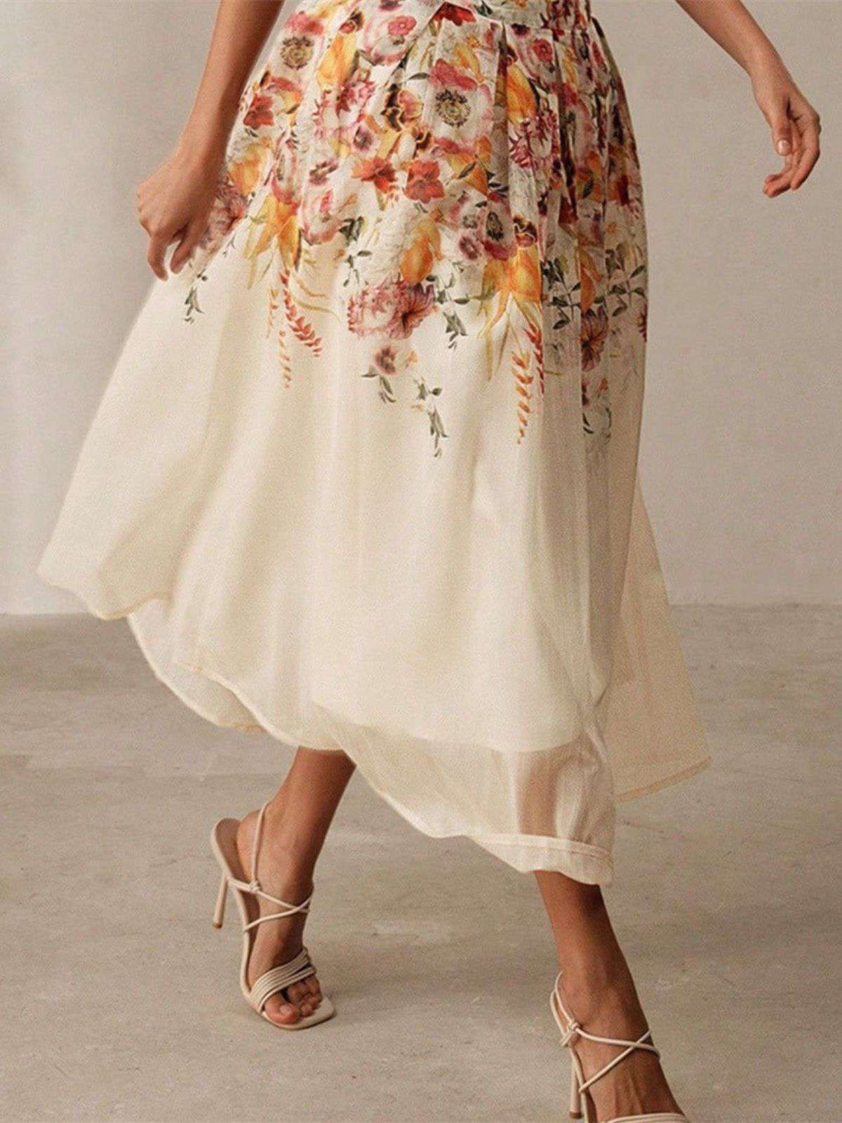 Beige 1940s Floral Mesh Patchwork Skirt - Image 2