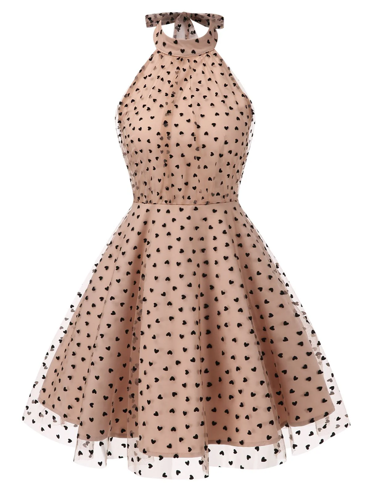 Beige 1940s Heart Mesh Halterneck Dress - Image 2
