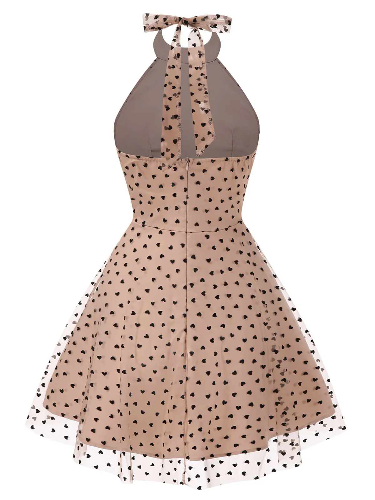 Beige 1940s Heart Mesh Halterneck Dress - Image 3