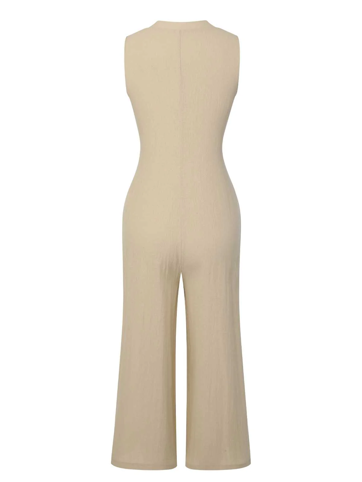 Beige 1940s Pockets Solid Sleeveless Jumpsuit - Image 3