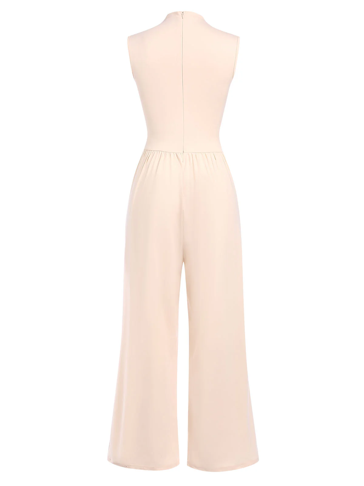 Beige 1940s Solid High Neck Jumpsuit - Image 2