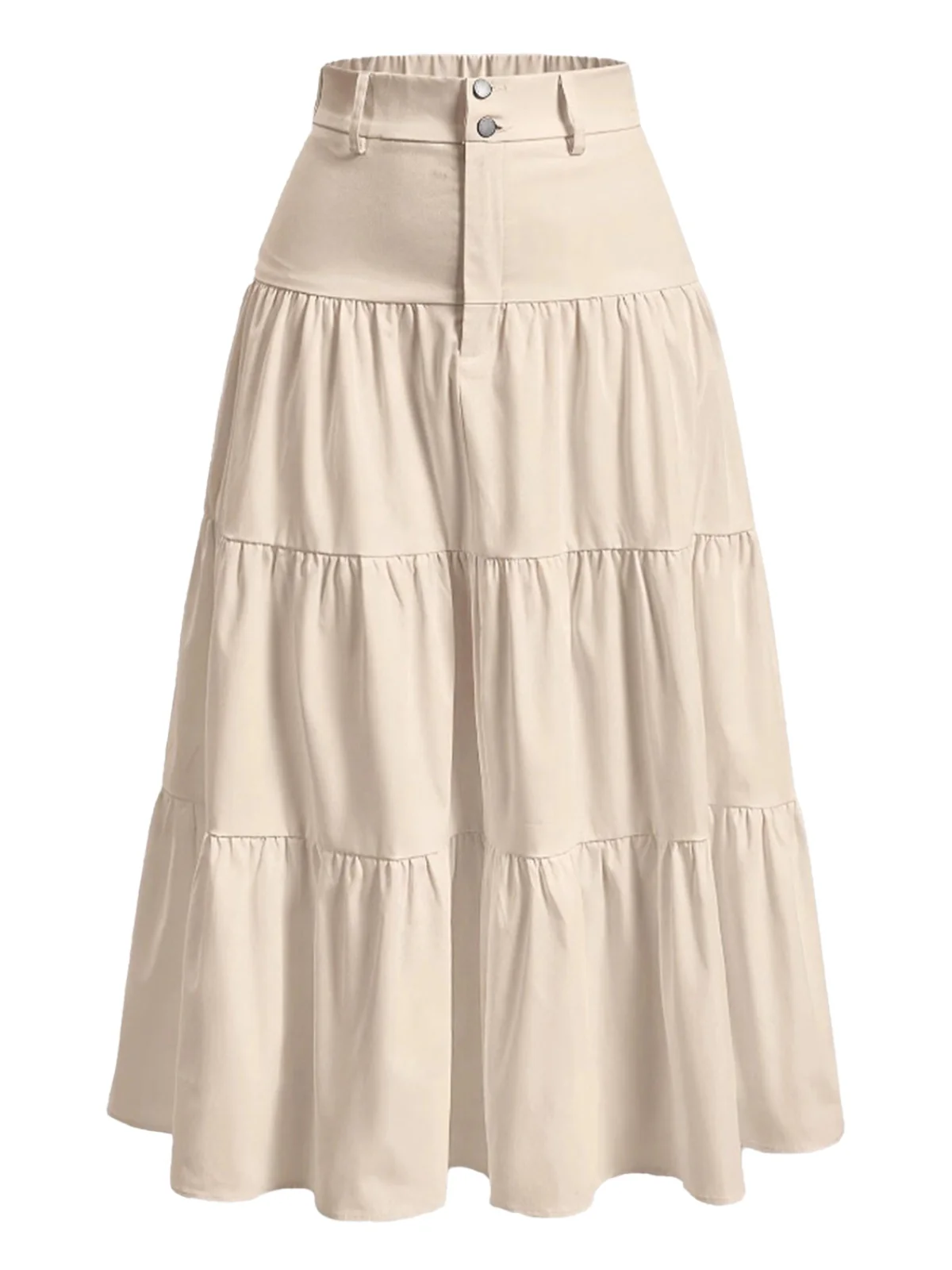 Beige 1940s Solid Multi-Layer Ruffled Skirt - Image 2