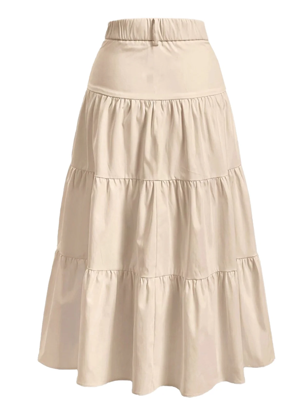 Beige 1940s Solid Multi-Layer Ruffled Skirt - Image 3