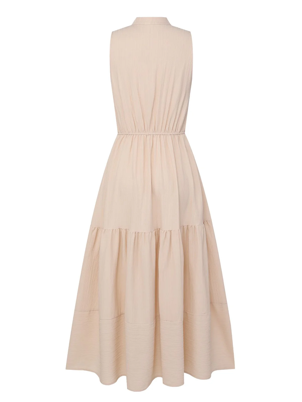 Beige 1940s Solid Stand Collar V-Neck Dress - Image 3