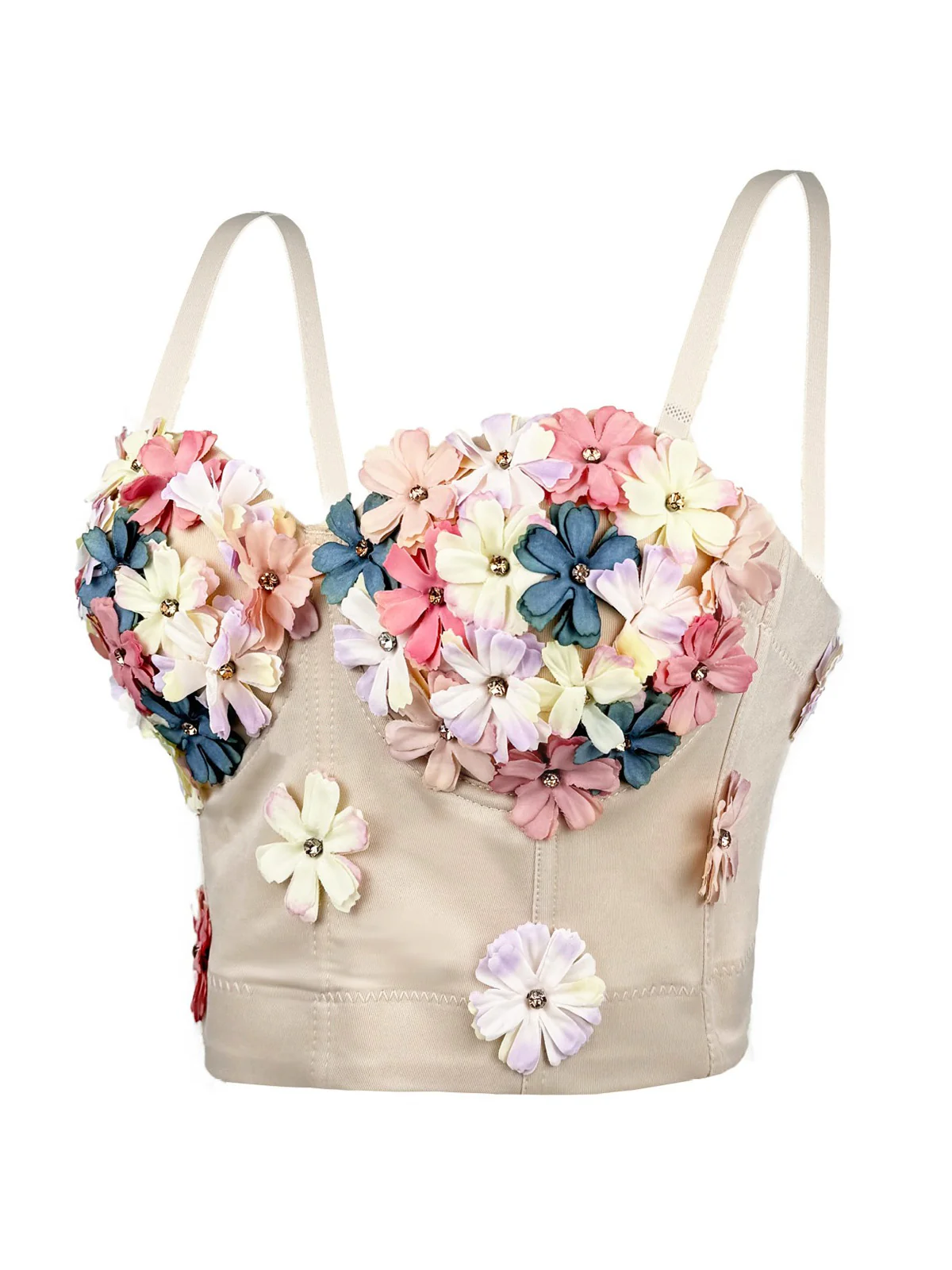 Beige 1950s 3D Floral Boned Corset - Image 2