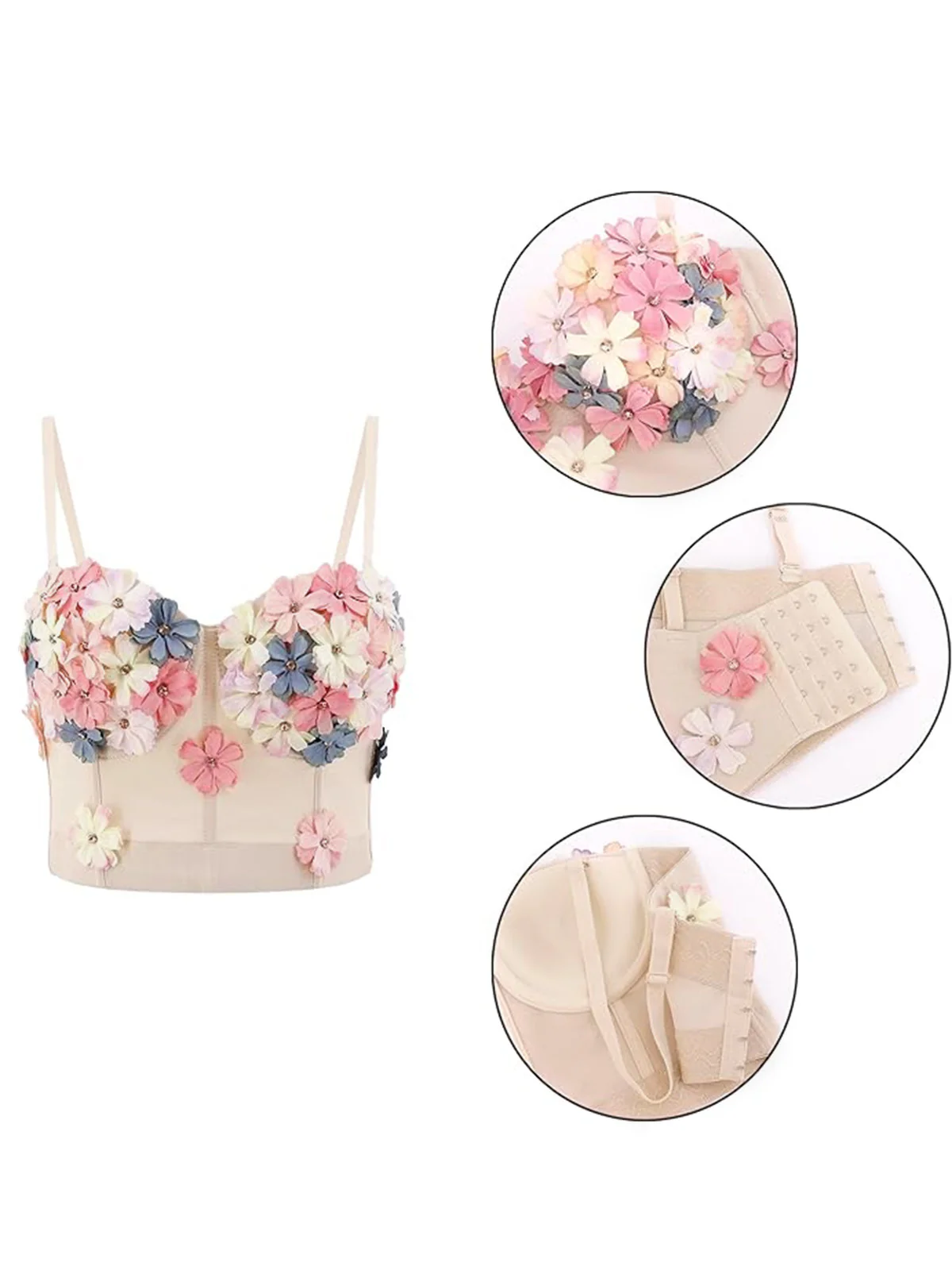 Beige 1950s 3D Floral Boned Corset - Image 3
