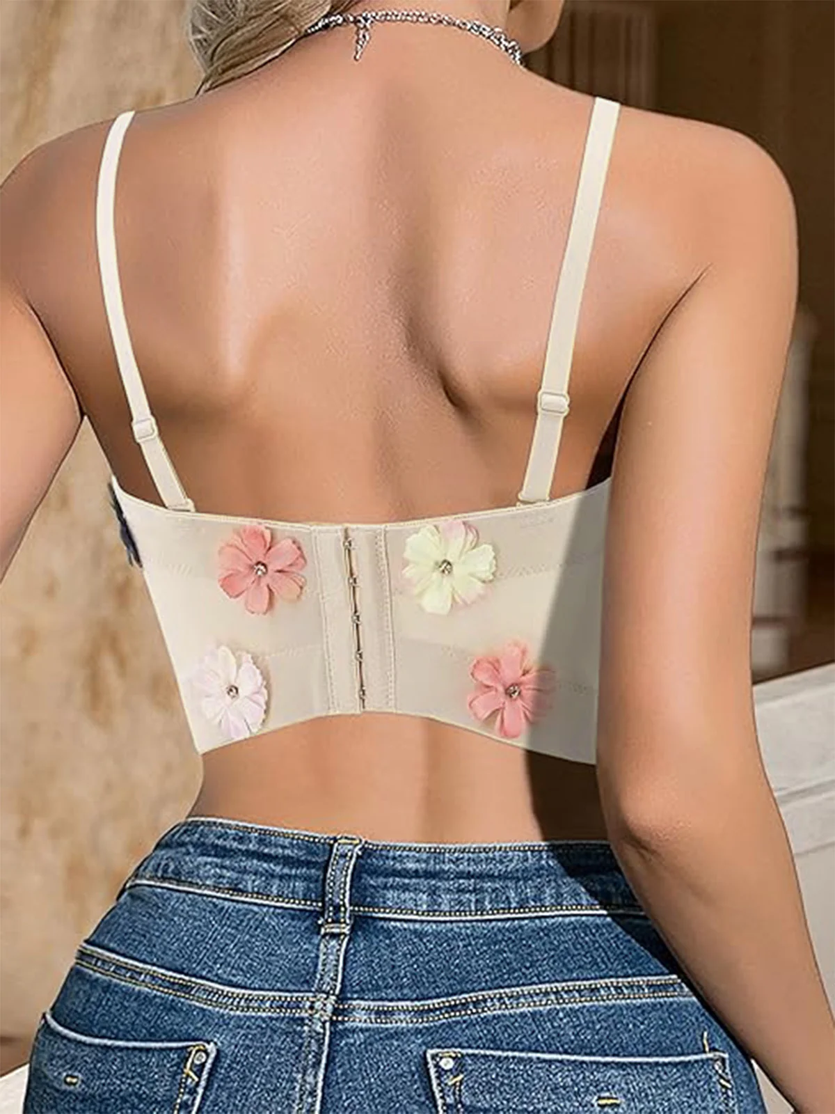 Beige 1950s 3D Floral Boned Corset - Image 5