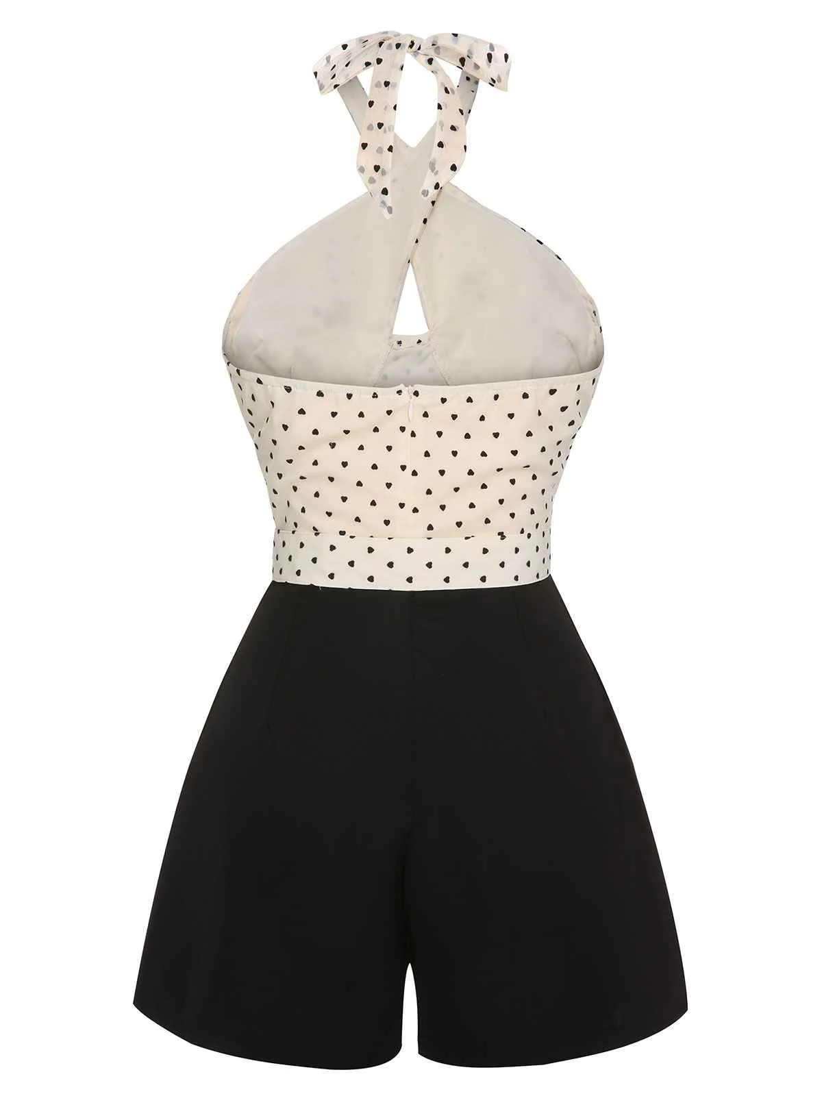 Beige 1950s 3D Heart Halter Patchwork Romper - Image 5