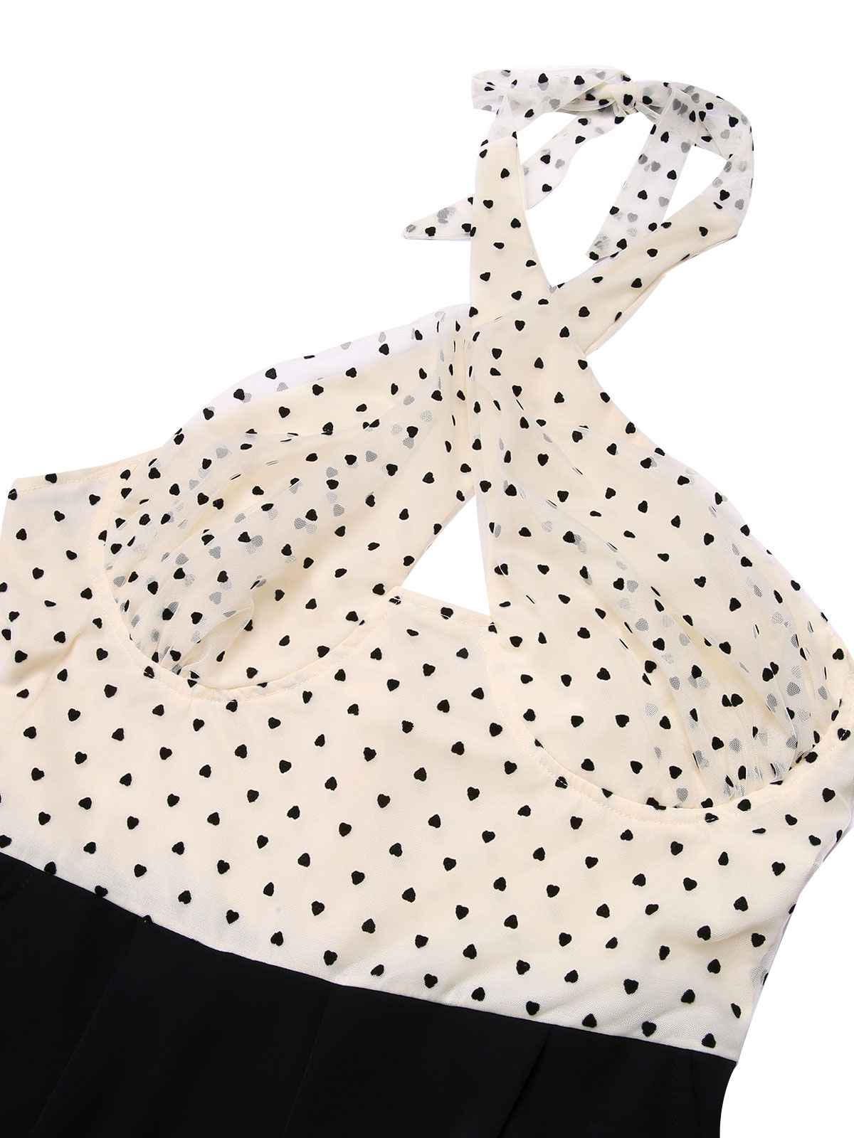 Beige 1950s 3D Heart Halter Patchwork Romper - Image 8